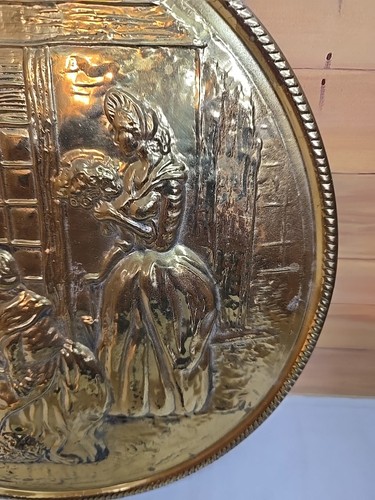 Vintage 11" Brass 3D Relief Wall Decoration; Three Colonial People - Picture 2 of 6