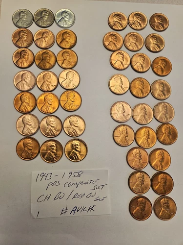 wheat penny lot 1943-1958 RED CH BU PDS COMPLETE SET RED CH UNC LINCOLN CENT'S