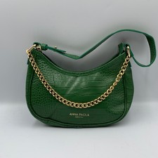Anna Paola Shoulder Bag Green Croc Embossed Leather Gold Chain Italian Handbag