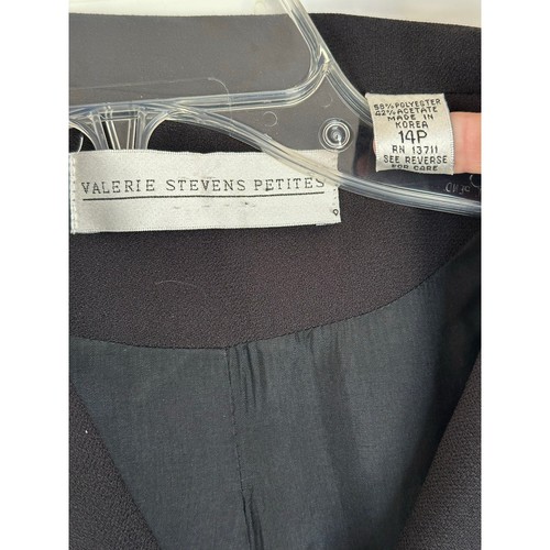 Valerie Stevens Women Blazer Jacket Size 14P Black Linen Double Breasted Vintage - Picture 3 of 5