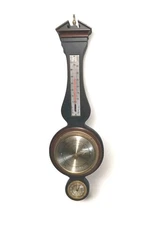 Vintage Airguide Banjo Style Wall Barometer Weather Station Black Mahogany 20” 