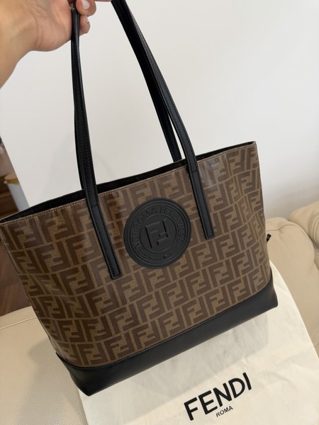 Fendi FF Monogram Canvas Leather Tote Bag Double Handles Dust Bag