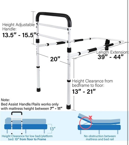FSA/HSA Eligible Medical New Adjustable Bed Assist Rail Handle Tool-free Assem - Afbeelding 7 van 13