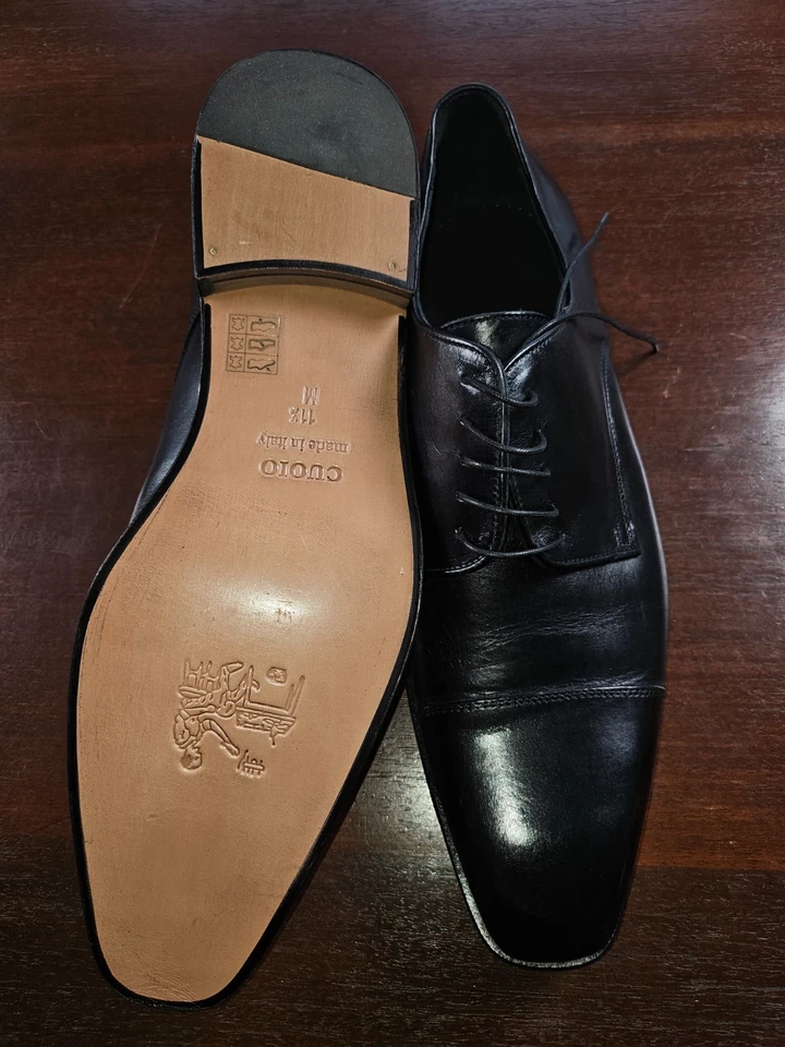 Massimo Matteo Italian 5 Eye Black Lace-Up Oxford Shoe Mens 11.5 Made in Italy - Image 2 of 4