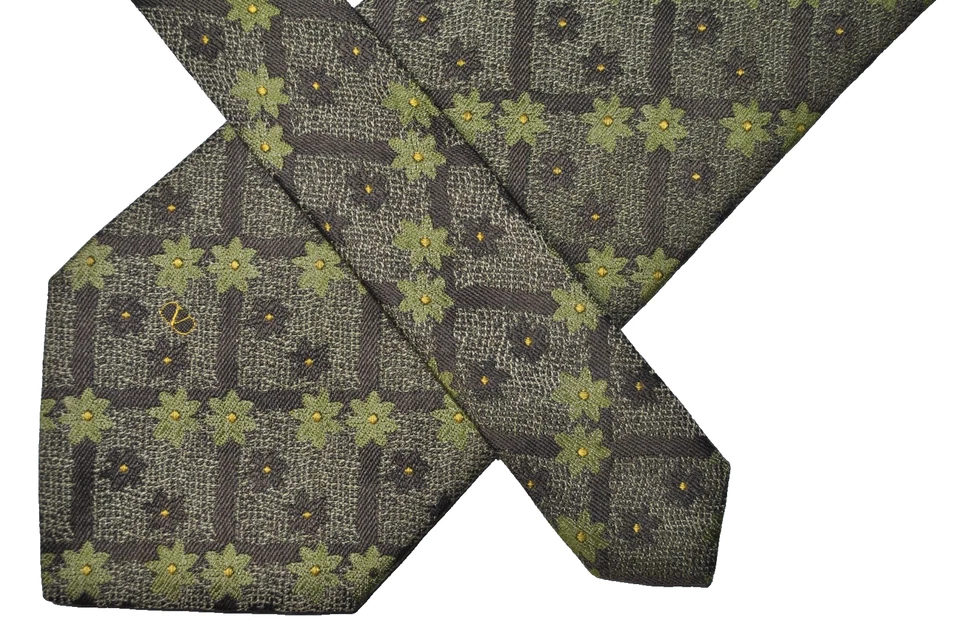 Corbata VALENTINO HECHA EN ITALIA Seda Floral Color Verde/Marrón L58 W3.9 Foto 3 de 4
