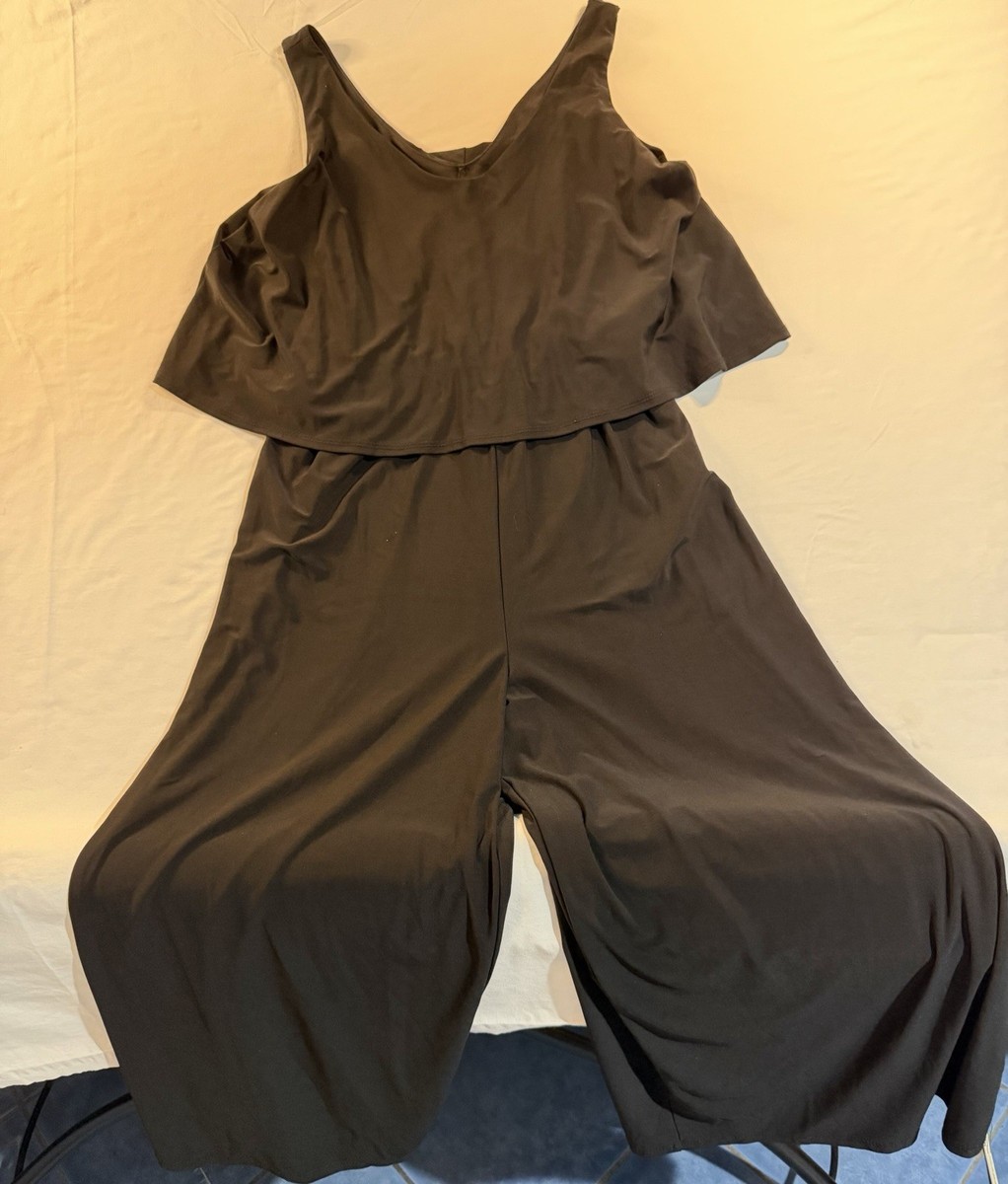 Nik And Nash Women Black Overlay Jumpsuit Wide Leg V Neck Sleeveless Romper L View 5