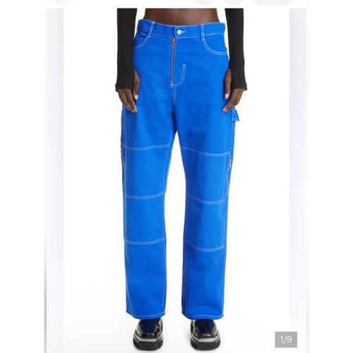 Dion Lee Electric Blue Utility Knee Patch Relaxed Straight Leg Jeans Sz 27