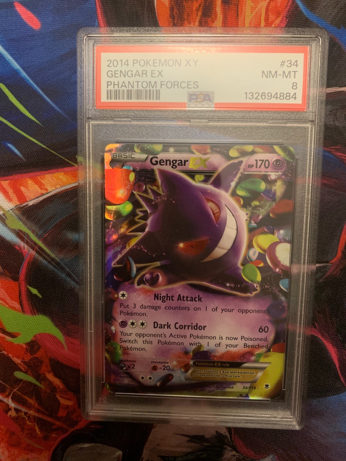 PSA 8 2014 POKEMON PHANTOM FORCES GENGAR EX #34 HOLO NM Mint