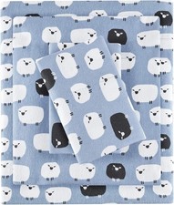 4 PCS Woolrich Cotton Sheet Set Flannel Queen Blue Sheep Fits 14 Inch Mattress