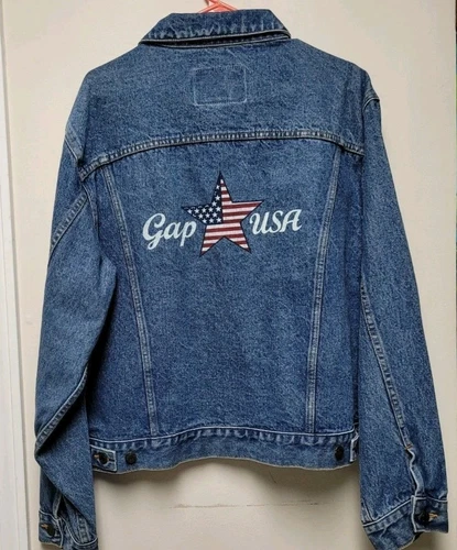 A BATHING APE (BAPE) Giacca Gap Denim Blu Jeans Bandiera USA Stella Taglia Large Vintage 100% Cotone