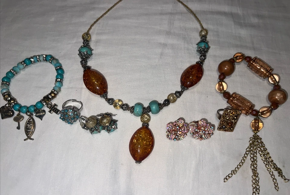 Conjunto de 7 peças vintage, lote de joias artesanais venda. Perfeito para Natal e feriados. - Imagem 4 de 4