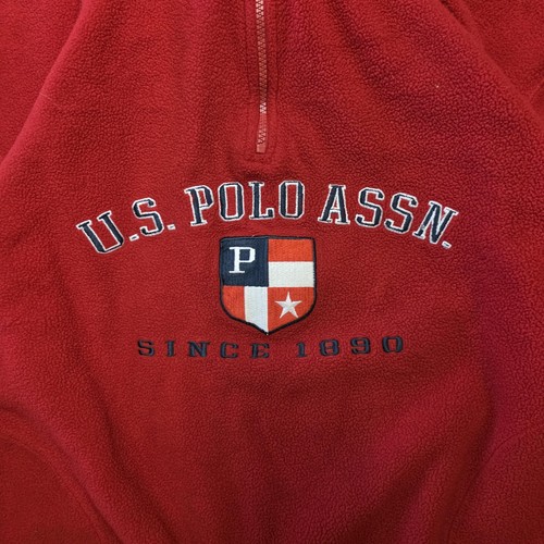 US Polo Assn Pullover Mens Large Fleece Quarter Zip Embroidered 90s Retro - Picture 2 of 7