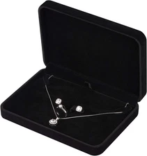 LETURE Large Velvet Jewelry Set Box, Big Ring Earring Pendant Gift Black 