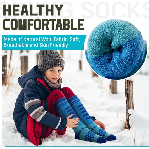 Kids Merino Wool Ski Socks 3 Pairs Boys Girls Thermal Winter Thick Warm Cozy ... - Picture 3 of 6