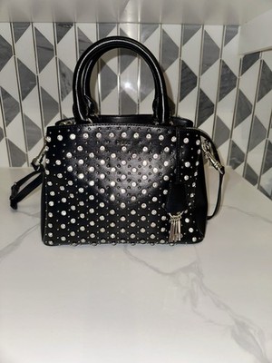 DKNY Black Leather Crystal Studded Satchel/Crossbody Bag