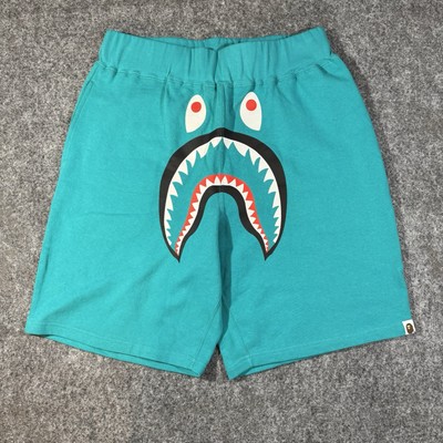 A Bathing Ape Bape Shark Sweat Shorts Teal Wide Size: Large