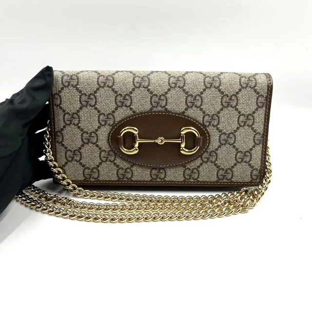 11.03 014 Gucci Beige GG Supreme Coated Canvas Horsebit 1955 Chain Shoulder Bag