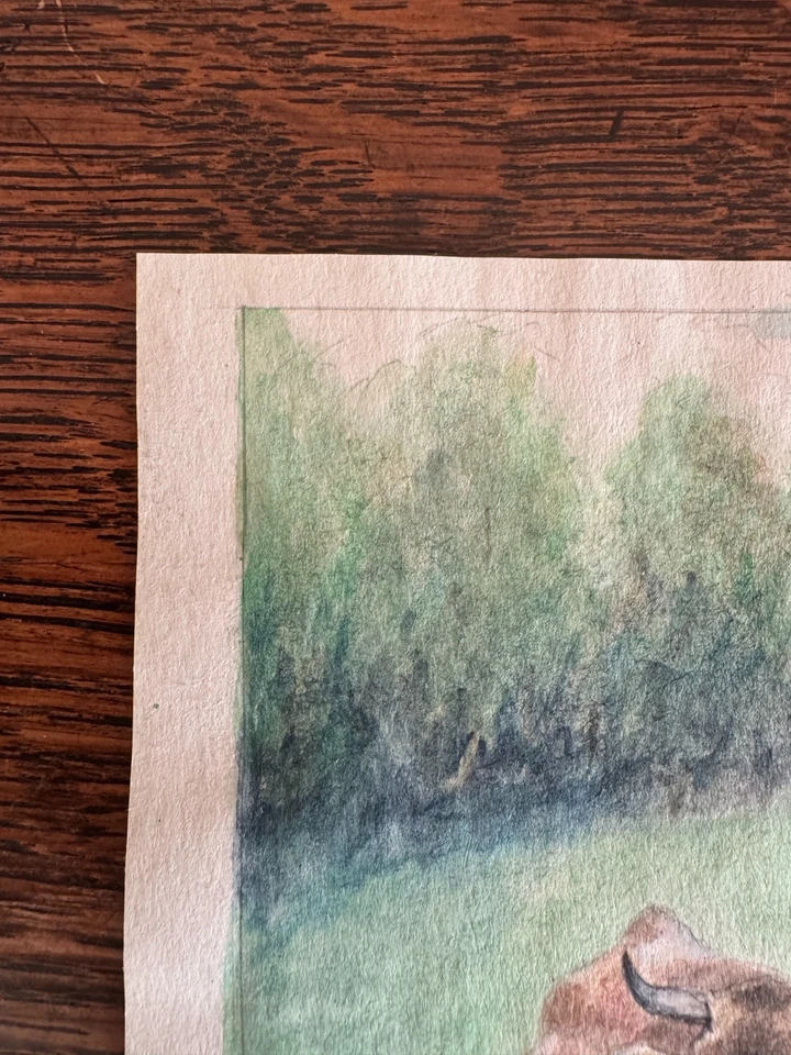 Vintage 1920s Watercolor Painting Cows Pasture Farm Signed WC Vincent 7x10 - Image 2 of 4