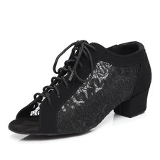 Women's Lace-up Ballroom Dance Shoes Open Toe Black Latin Dance Practice Shoe...