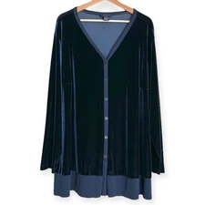 Venezia Royal Blue V Neck Stretch Velour Velvet Tunic Blouse Women's Size 22/24