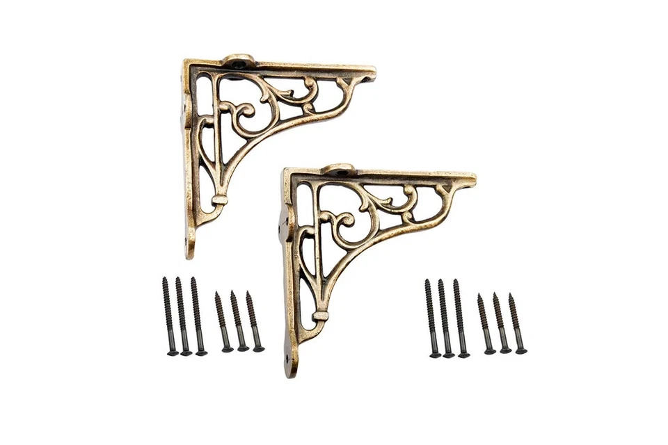 5X5 CLASSIC VICTORIAN SCROLL SHELF BRACKETS ANTIQUE BRASS - PAIR - Image 3 of 3
