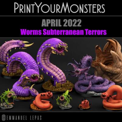 3D Printed Print Your Monsters Worms Subterranean Terrors 28mm - 32mm D&D