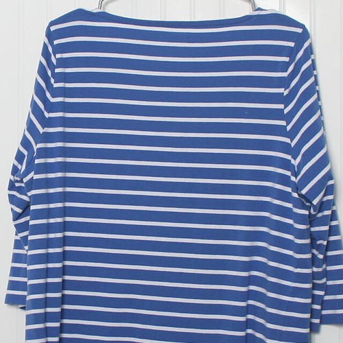 Talbots Blue Striped Floral Embroidered Boat Neck 3/4 Sleeve Cotton Top 2x - Picture 7 of 8