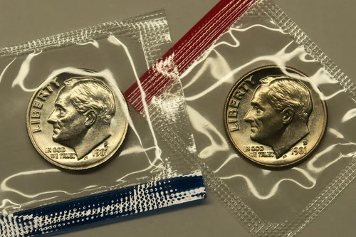 1981 P & D Uncirculated Roosevelt Dimes in Mint Cello, Free Shipping