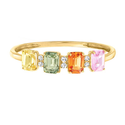 Bandring 14 Kt Gold Multi Saphir Edelstein