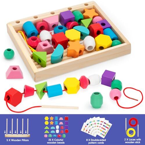 Montessori Holz Schnürperlen Spielzeug für 2 3 4 Jahre Kleinkind Kinder, Box - Bild 3 von 7