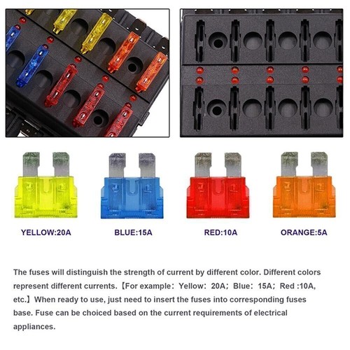 12-Way LED Circuit Standard ATO ATC Blade Fuse Box Block Holder for Car Boats - Picture 7 of 7