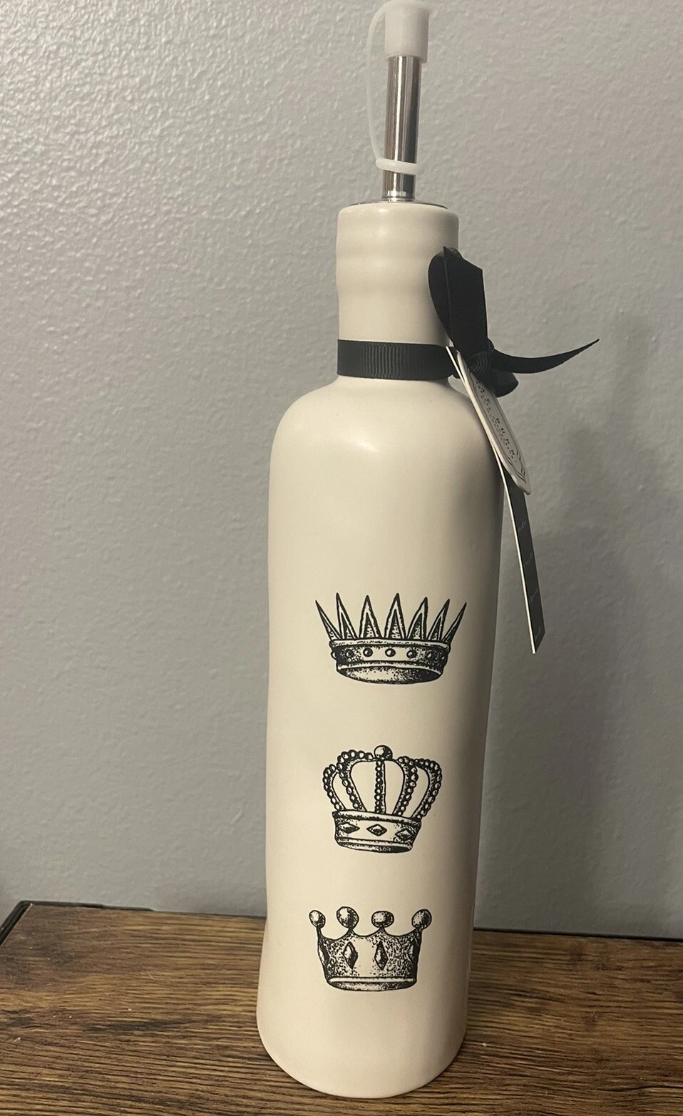 Rae Dunn Oil VINEGAR Jar Dispenser Ivory Ceramic Crown Collection New 2024