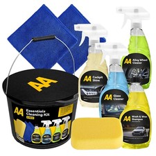 AA Car Cleaning Kit, 8-Piece with 4 Cleaners, 2 x  Cloths, Sponge and 15L Bucket