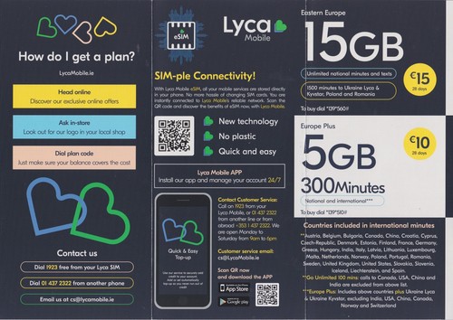 Lycamobile 4G Ireland-PAYG-Irish Network-Prepaid Triple SIM Card - Zdjęcie 8 z 13