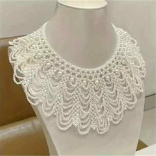 FAUX PEARL LAYERED TASSEL BEAD STATEMENT BIB NECKLACE - NEW