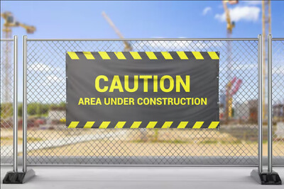3x6 CAUTION AREA UNDER CONSTRUCTION Generic Vinyl Banner Sign Weather Durable