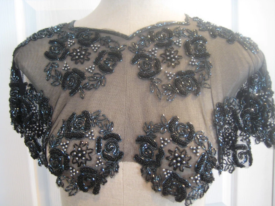 Raro De Colección Negro Cuentas Perla Floral Cuello de Noche Boda Transparente Capelet Encogerse de hombros Foto 3 de 4