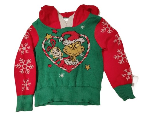 Grinch Toddler Girl Heart Ugly Sweater Hoodie Cindy Lou Who Christmas 12M 18M 2T - Picture 2 of 4