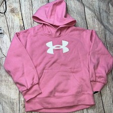 Under Armour Little Girls Pink Hoodie White Shimmer Logo NEW