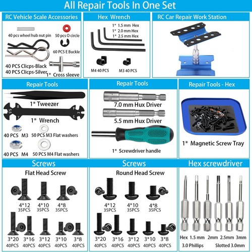 RC Car Repair Work Stand, 1100pcs RC Screw Kit and RC Screwdrivers Repair Set... - Picture 2 of 6