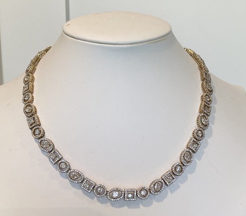 Gold Vermeil 925 Multi Cut Cubic Zirconia Geometric Shapes Necklace - Picture 12 of 12