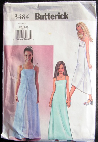 DRESS Girl's FORMAL A-Line Easy Sizes 12-14-16 Butterick 3484 Sewing Pattern - Picture 3 of 3