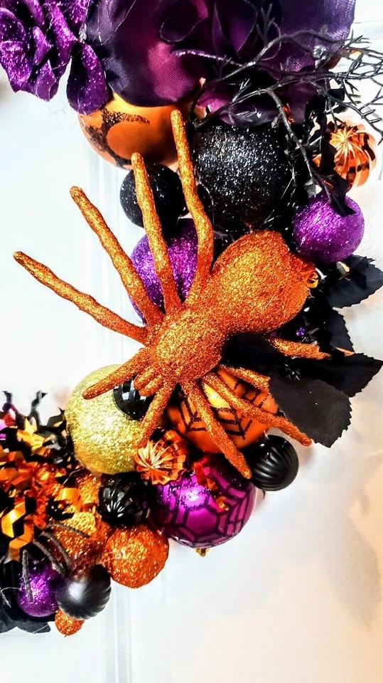 Guirnalda adorno de Halloween grande 18" hecha a mano puerta de entrada decoración rosa brillante Foto 3 de 4