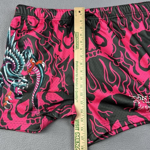 Ed Hardy Shorts Mens XL Pink/Black Panther Dragon Mesh Basketball Pockets DEH - Picture 5 of 8