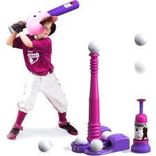 2 in 1 T Ball Sets for Kids, Tee Ball Set with Automatic Pitching Machine, 
