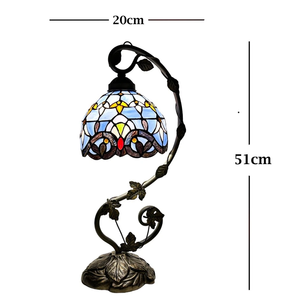 Lámpara de mesa estilo barroco Tiffany vitral en forma de cúpula 51 cm de alto Foto 2 de 4