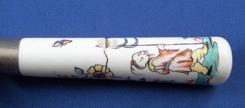 Antique 18thC Chantilly Soft Paste Porcelain Chinoiserie Scene Knife Kakiemon - Picture 4 of 9