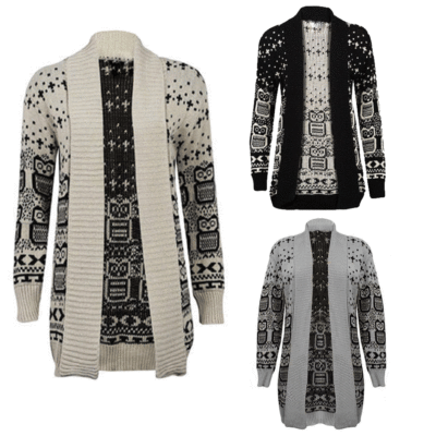 Womens Ladies Owl Print Knitted Long Sleeve Jumper Open Cardigan Plus Size 8 26 Womens Ladies Owl Print Knitted Long Sleeve Jumper Open Cardigan Plus Size 8 26