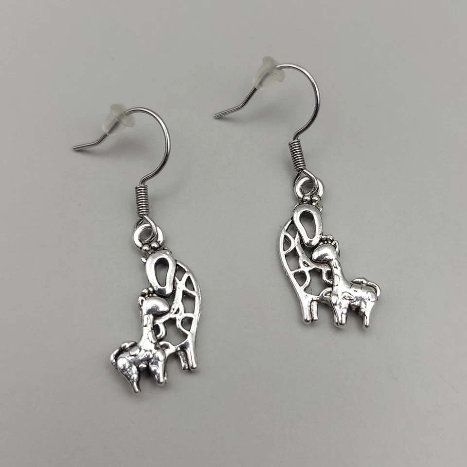 Mum & Baby Giraffe Earrings - Tibetan Silver Animal Jewellery, Handmade Gift - Image 4 of 4