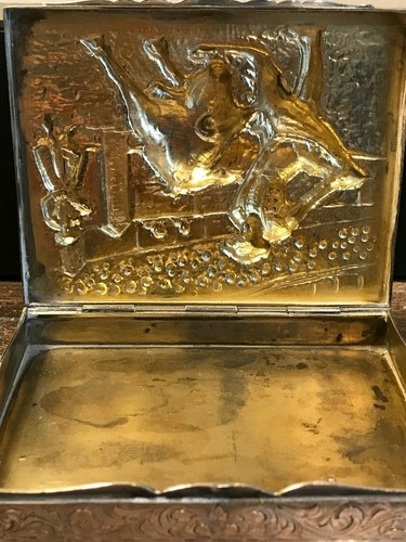 Silver 916 Box / Case With Matador Relief - Una-Veronica & Gold Gilt Interior - Picture 9 of 12